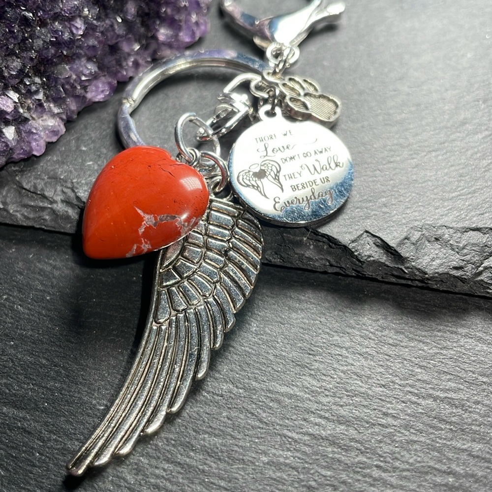 Memorial Red River Jasper Heart and Keychain With Memorial Poem Charm - Picture 3 of 12